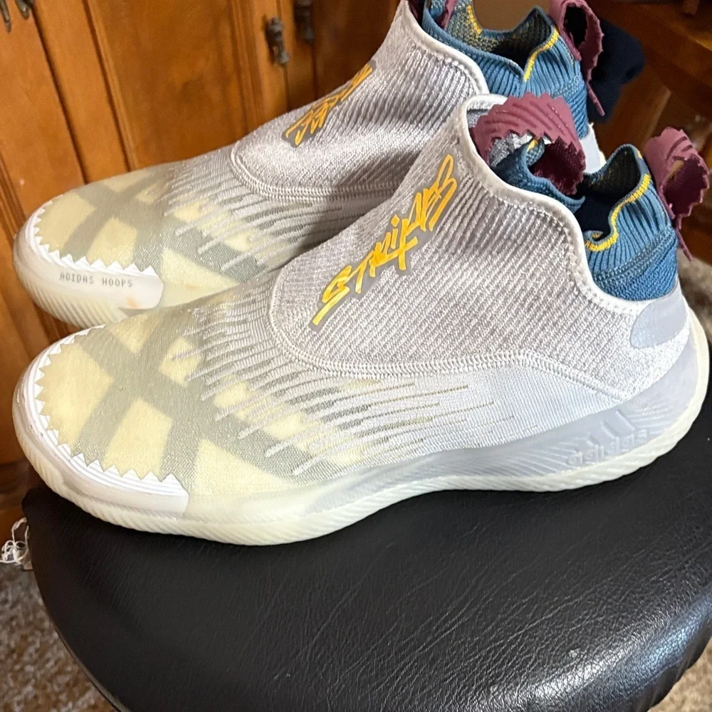 Adidas Boost Basketball Gray and Yellow Athletic Shoes